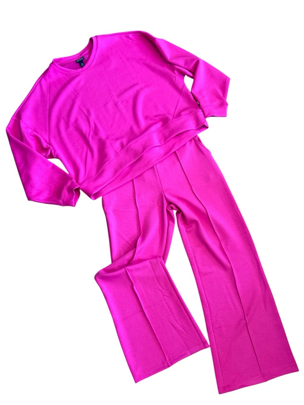Scoop Barbiecore Pink Scubaknit Loungewear Set Cropped Sweatshirt Wide Leg Pants